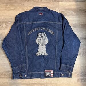 Phat Farm Vintage Mens XL Denim Jacket Dark Wash Embroidered Bull Hip Hop Y2K